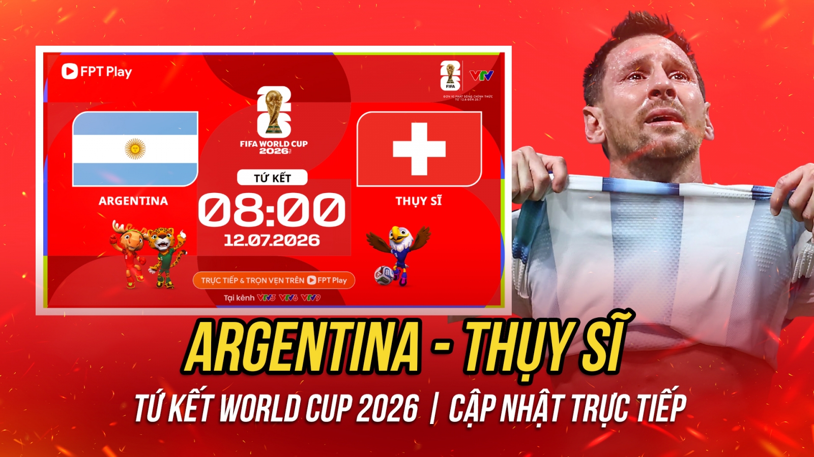 Trực tiếp Argentina vs Thụy Sĩ tứ kết World Cup 2026: Khó cản Messi?