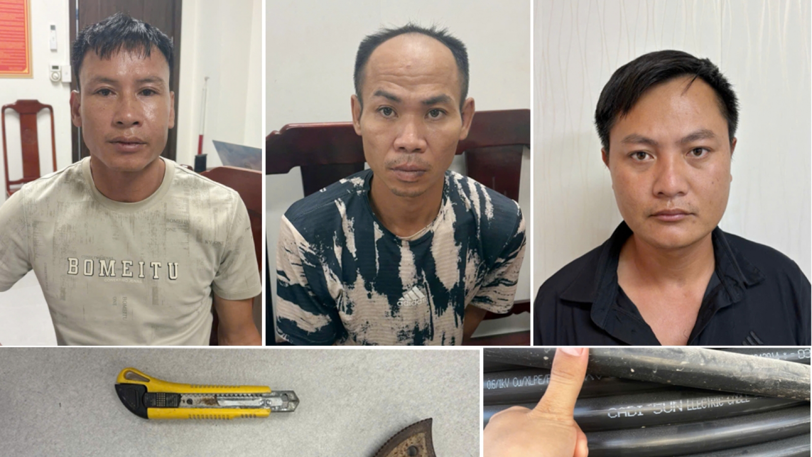 Bắt 3 đối tượng trộm gần 300 triệu đồng dây cáp điện của doanh nghiệp