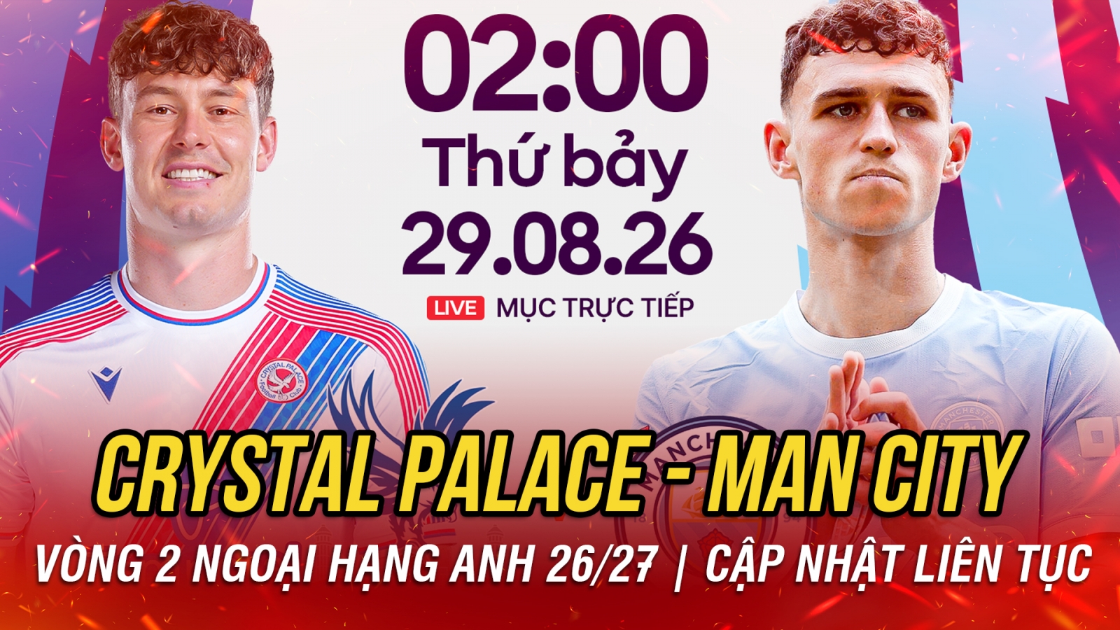 Trực tiếp Crystal Palace 0-0 Man City: Chờ Haaland toả sáng