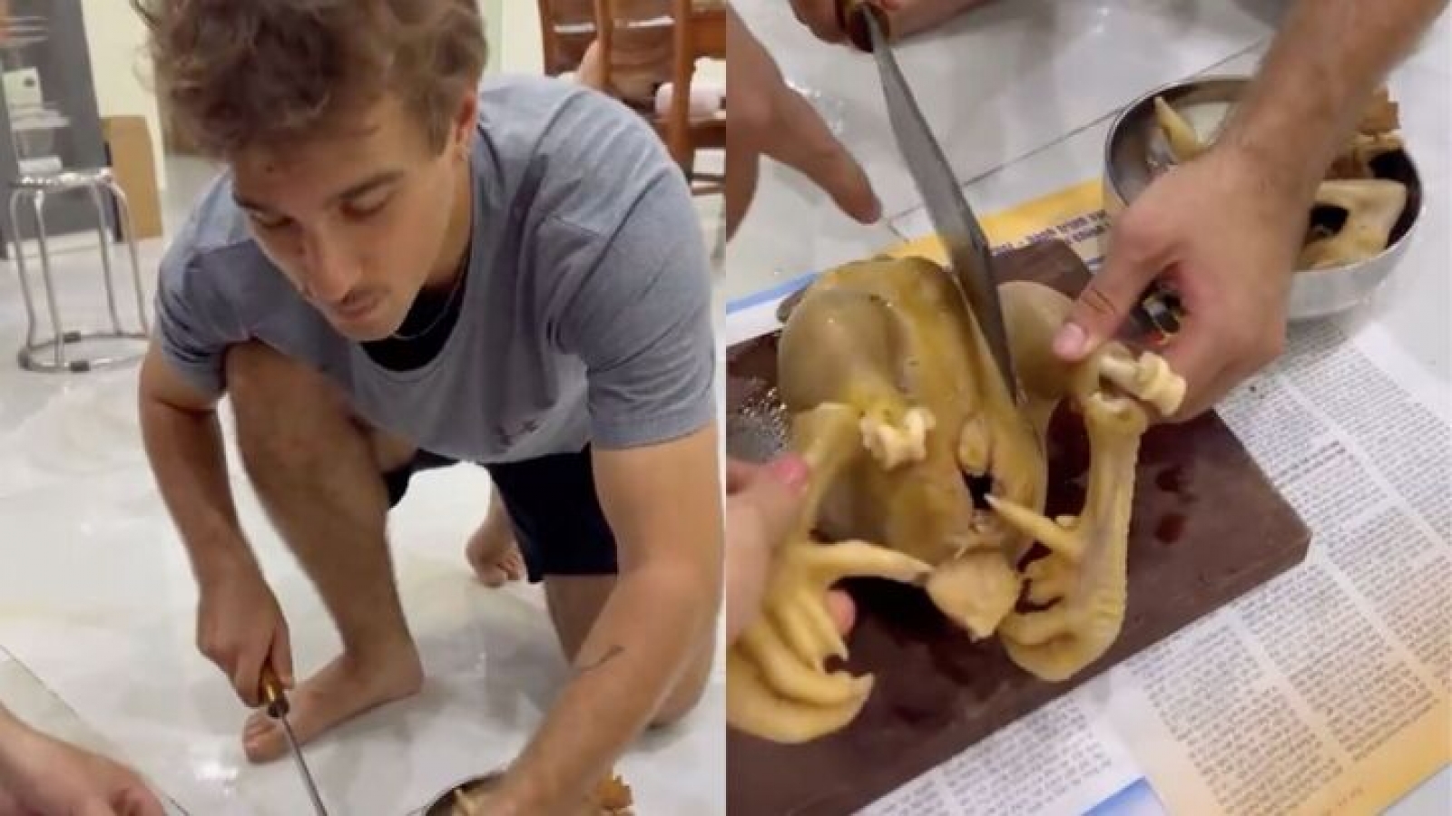 Xem khách Tây lúng túng chặt gà luộc, dân mạng đùa "chưa đủ trình lấy vợ Việt"