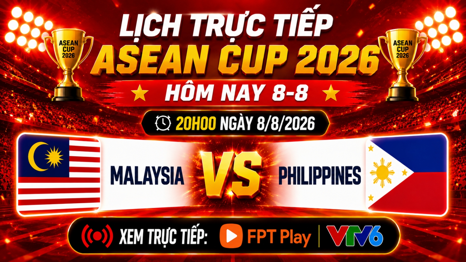 Link xem trực tiếp Malaysia vs Philippines tại ASEAN Cup 2026 hôm nay 8/8