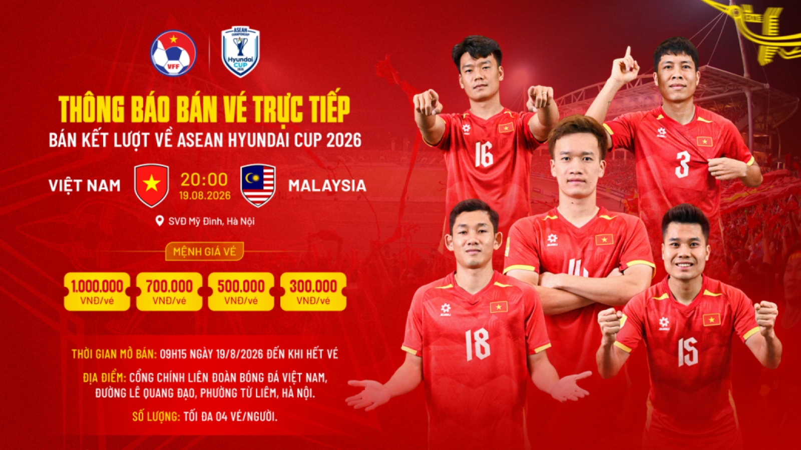 VFF ra thông báo mới về vé trận bán kết ASEAN Cup 2026 ĐT Việt Nam vs ĐT Malaysia