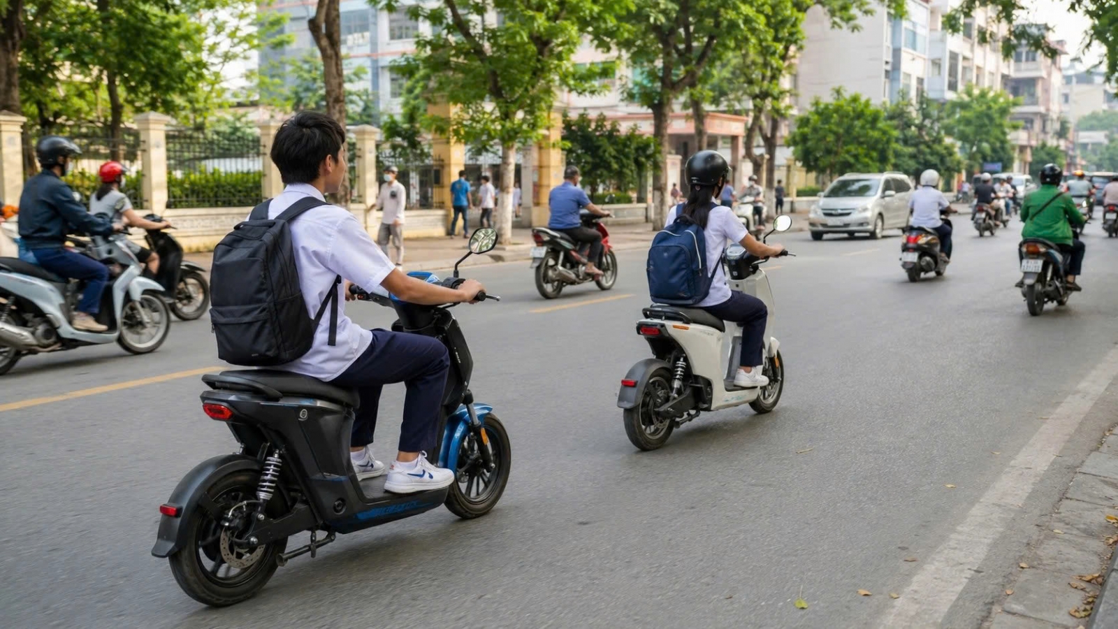 Chưa đủ tuổi, nhiều học sinh vẫn vi vu xe máy điện