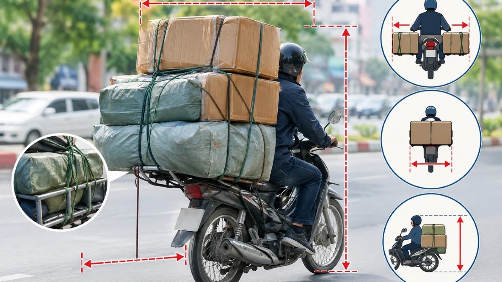Mức phạt chở hàng cồng kềnh bằng xe máy mới nhất 2026