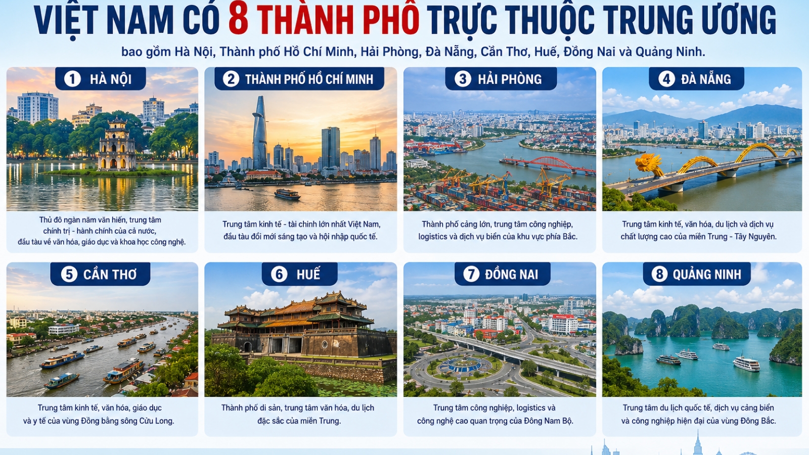 Thông tin chi tiết về 8 thành phố trực thuộc Trung ương