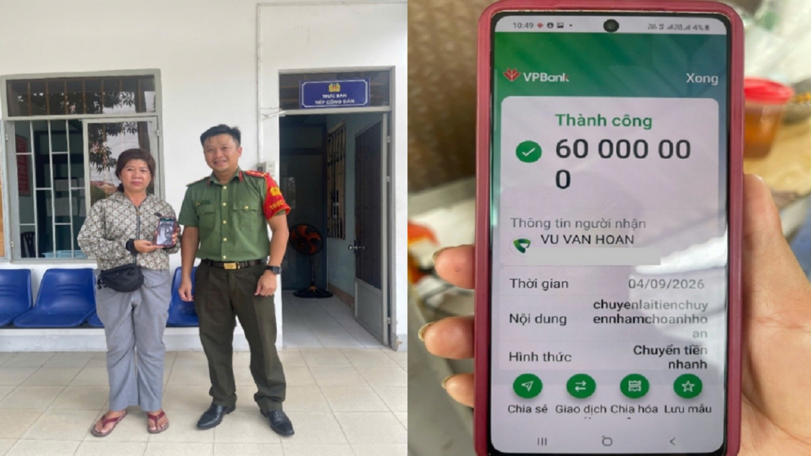 Chủ động hoàn trả 60 triệu đồng cho người đã chuyển nhầm