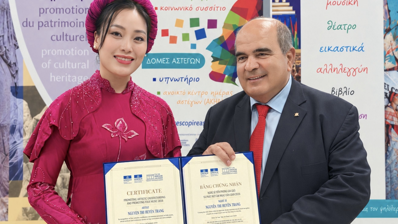 Sao Mai Huyền Trang nhận giải thưởng về gìn giữ âm nhạc dân gian tại Hy Lạp