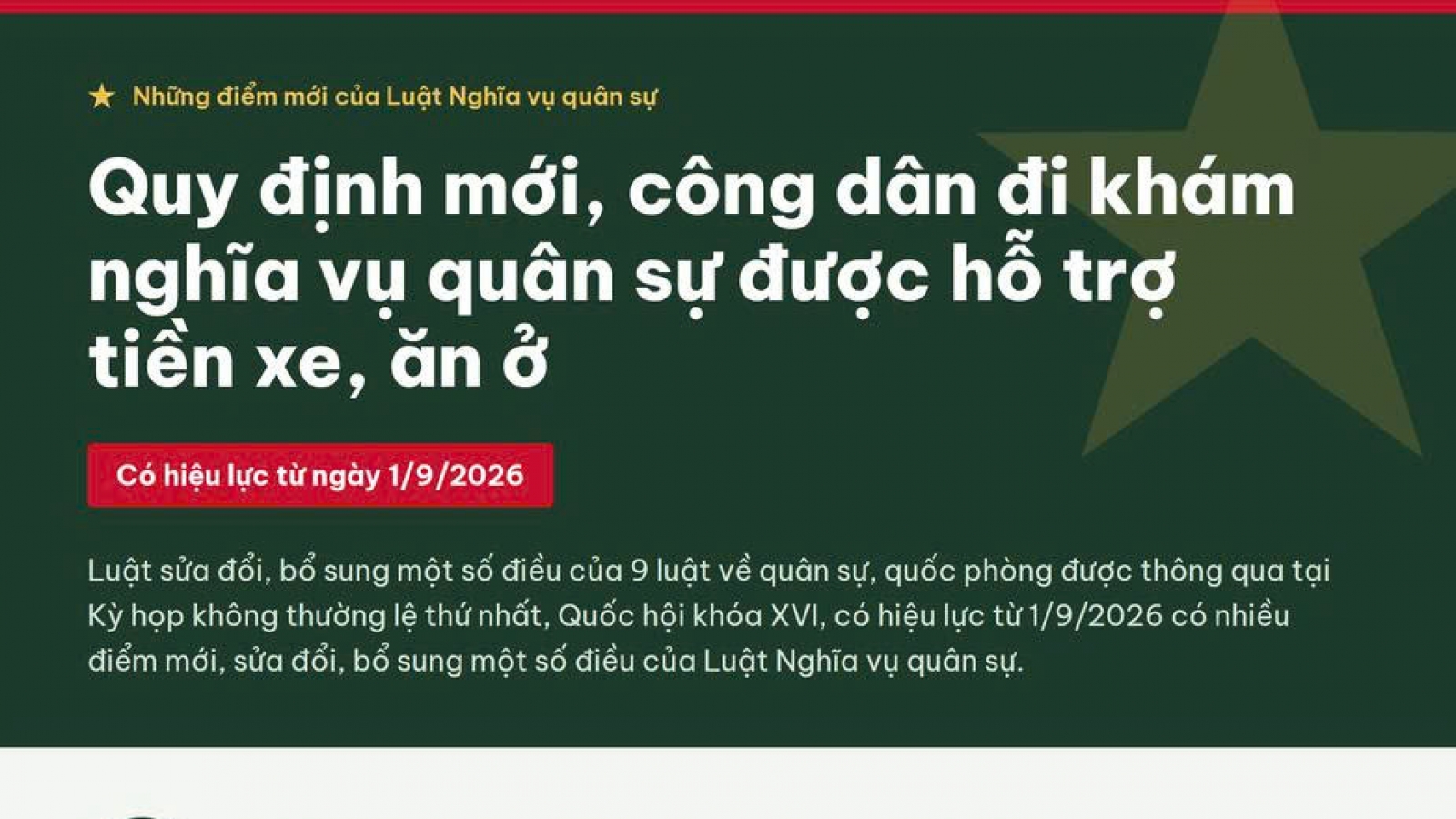 Quy định mới: Công dân đi khám nghĩa vụ quân sự được hỗ trợ tiền xe, ăn ở