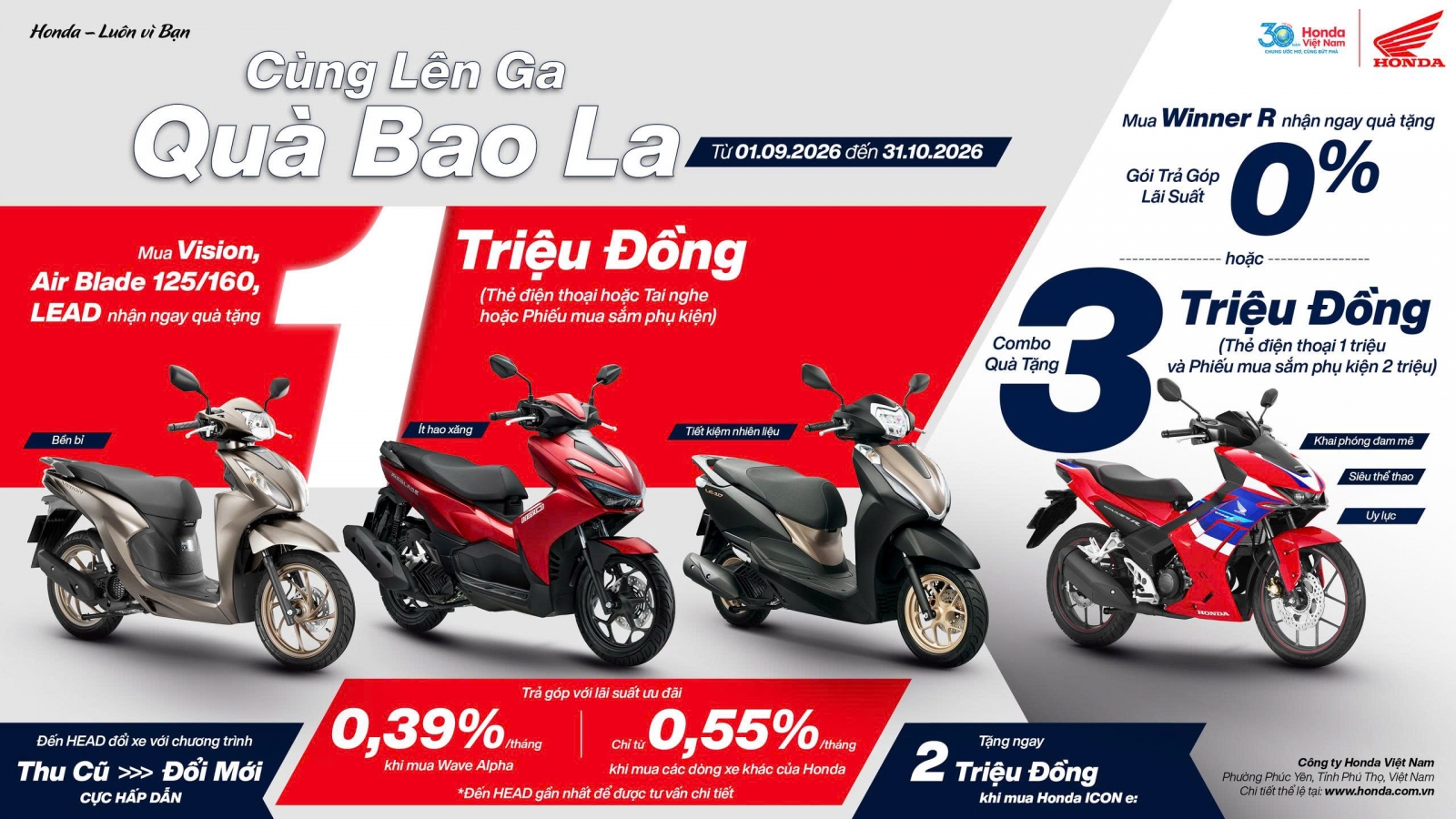 Honda Việt Nam ưu đãi lớn cho loạt dòng xe máy dịp tựu trường 2026