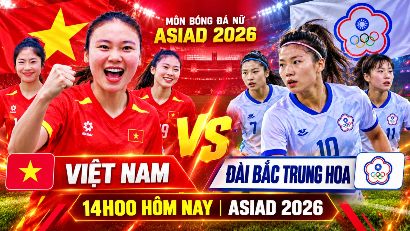 Xem trực tiếp Việt Nam vs Đài Bắc Trung Hoa bóng đá nữ ASIAD 2026 ở đâu?