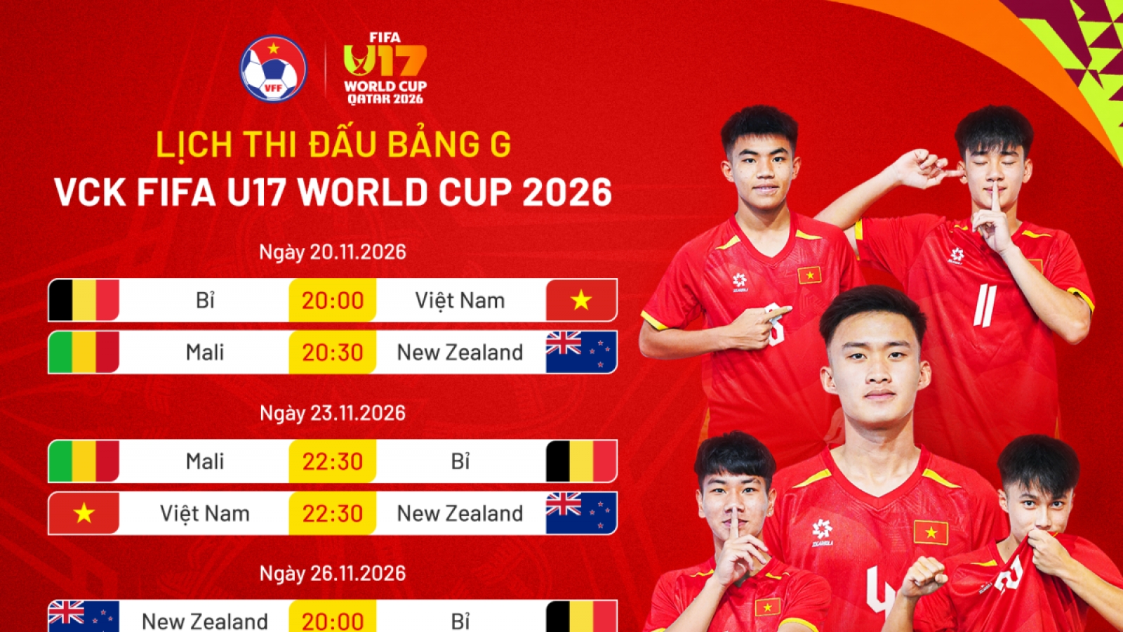 Lịch thi đấu U17 World Cup 2026: U17 Việt Nam sẵn sàng tạo bất ngờ