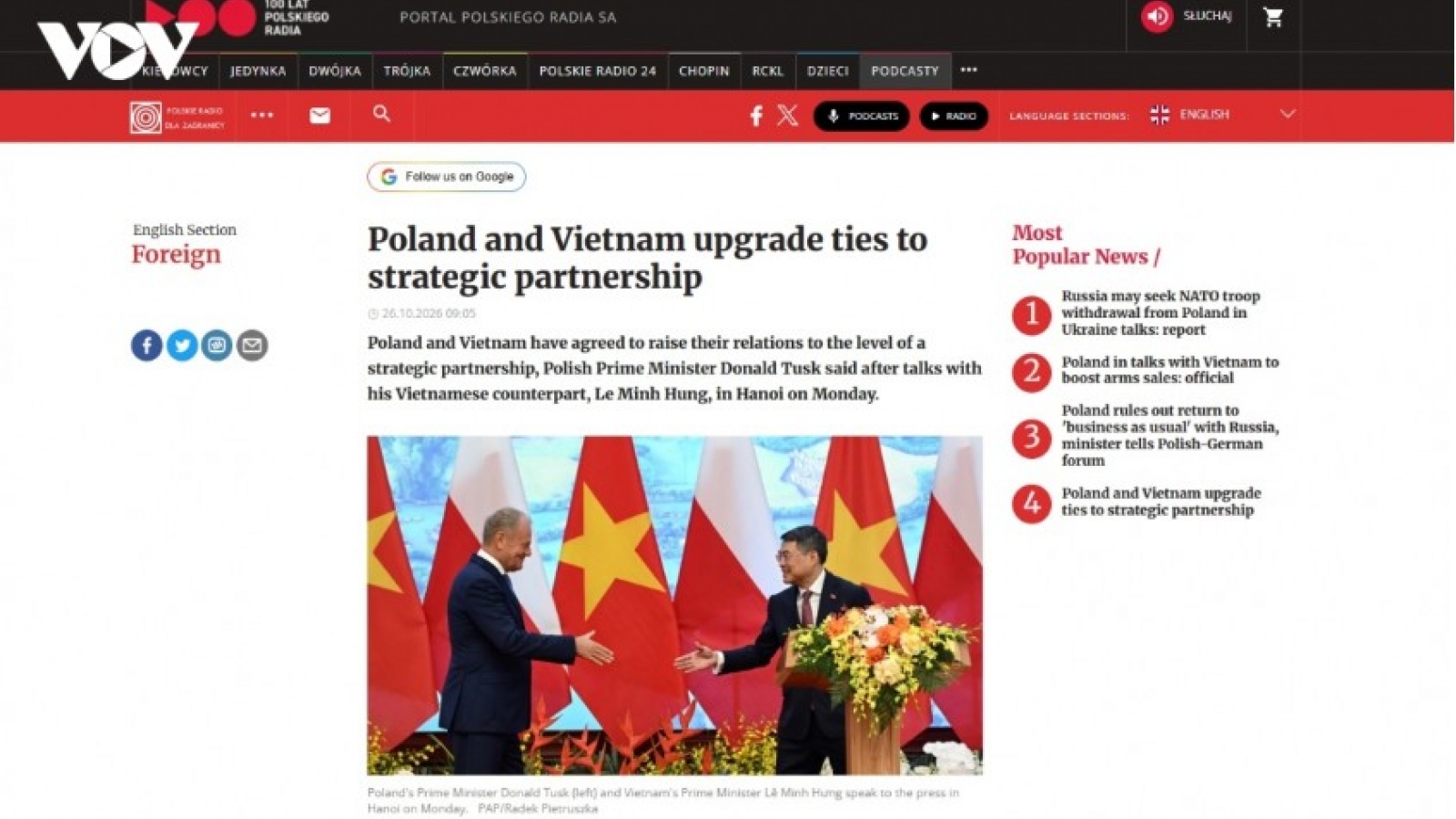 Polish media hold high expectations for Strategic Partnership with Vietnam