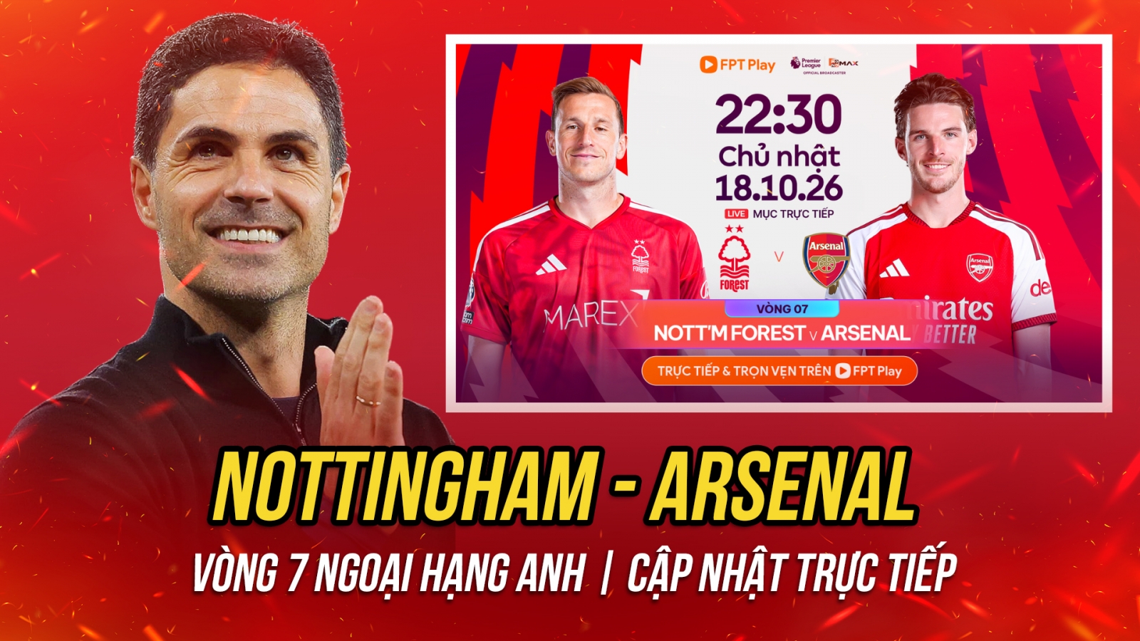 Trực tiếp Nottingham 0-0 Arsenal vòng 7 Ngoại hạng Anh 2026/2027