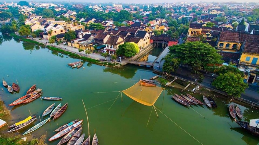 Stunning scenery of ancient Hoi An from the view of a drone