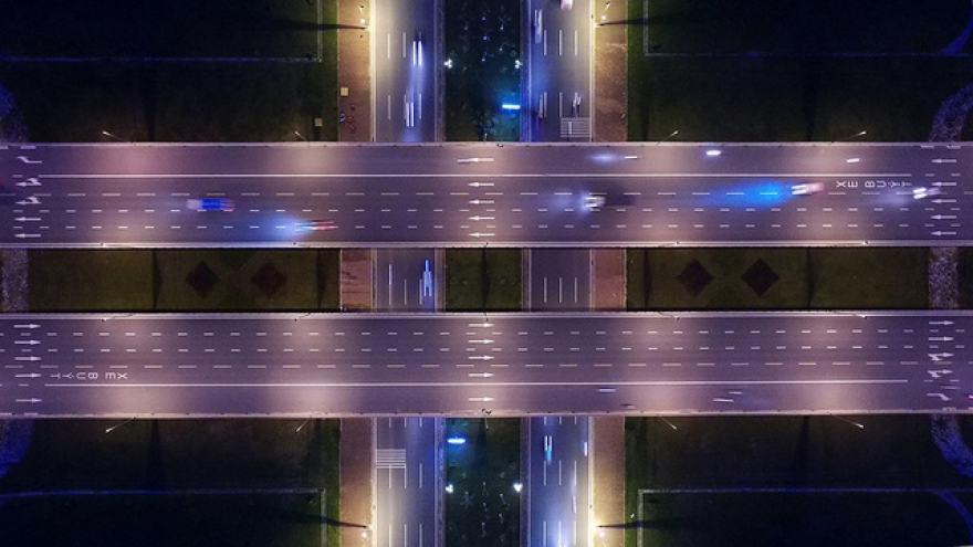 Hanoi’s colourful intersections at night