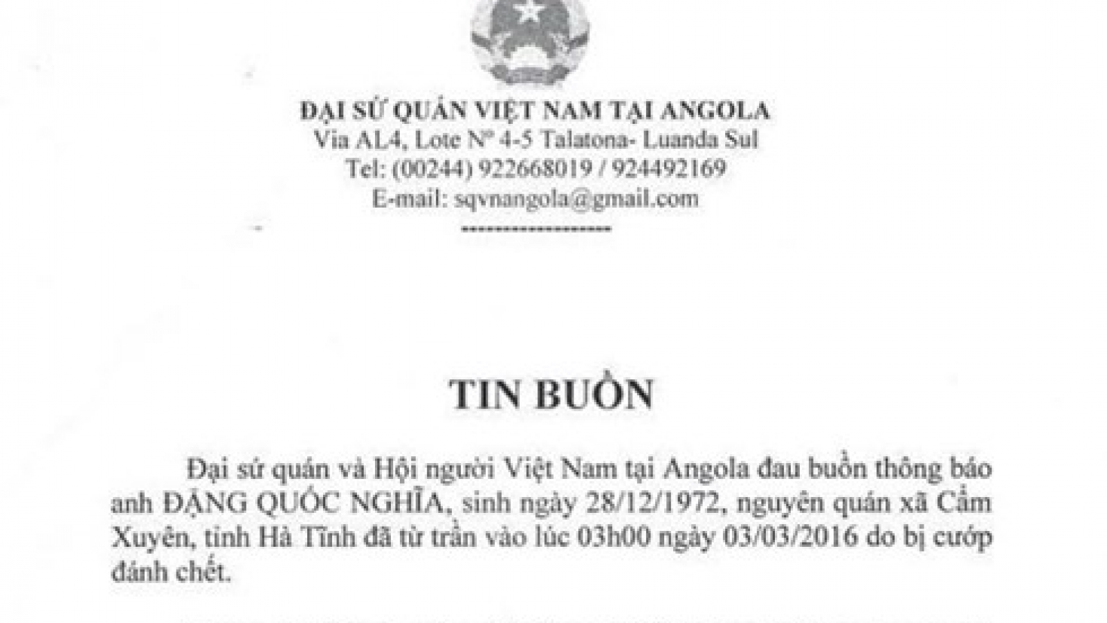Two Vietnamese workers shot and killed in Angola