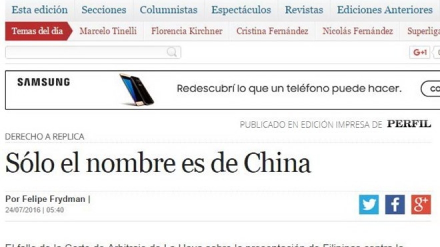 Former Argentine ambassador embraces PCA’s ruling