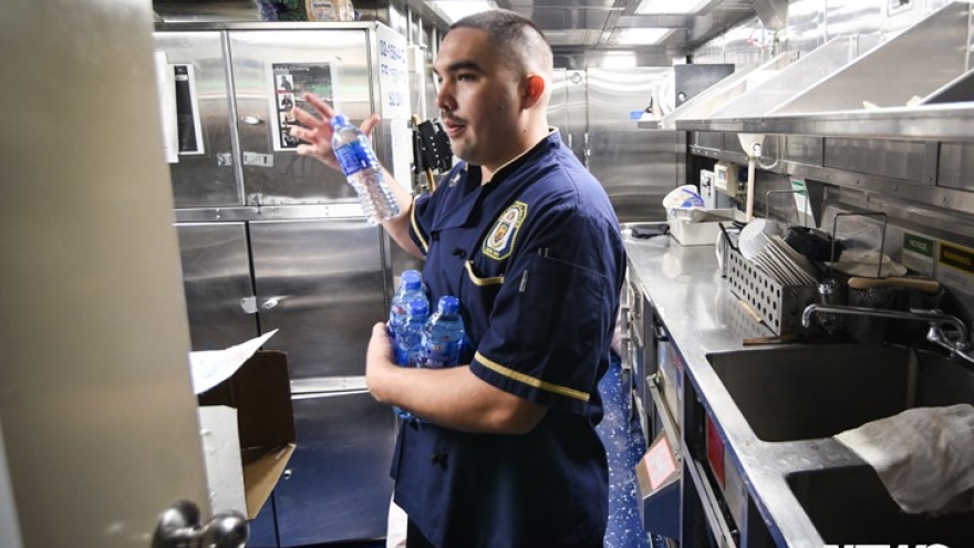 Cooking story on US Navy guided-missile destroyer USS WAYNE E. MEYER