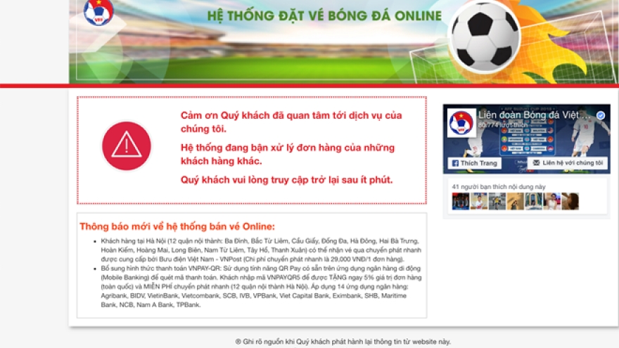 Online tickets for Vietnam-Philippines match sold out