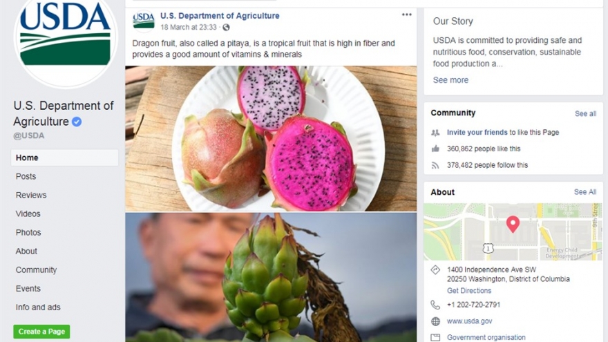 USDA post about benefits of dragon fruit, a crucial export of Vietnam