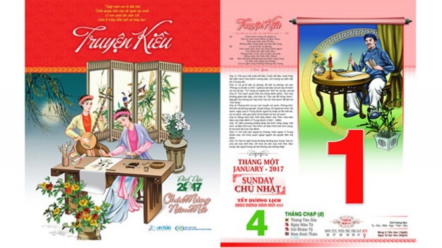 The tale of Kieu printed on calendar