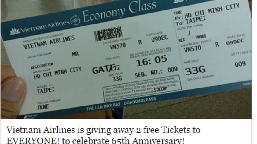 Vietnam Airlines cautions against complimentary tickets
