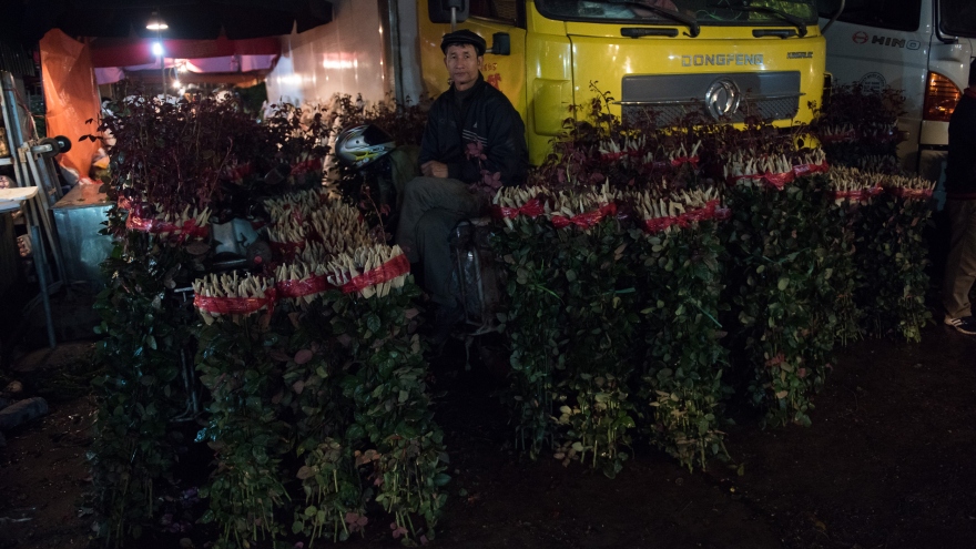 Quang An night flower market bustling before Tet