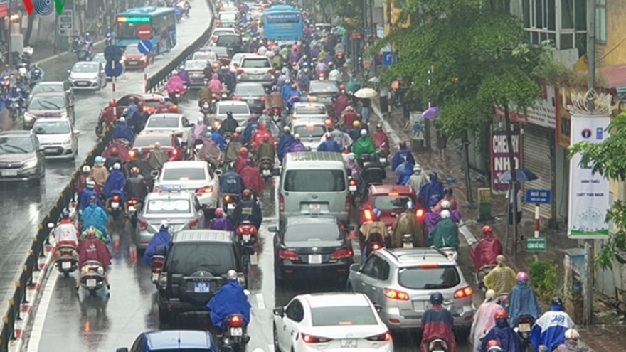 Streets of Hanoi suffer blockages following period of heavy rain