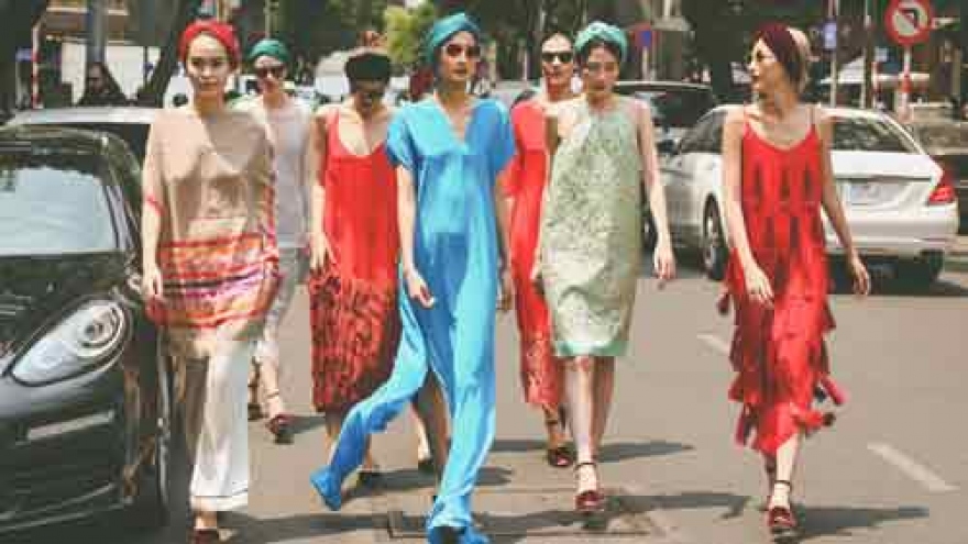 Indian inspired fashion performed on Saigon street