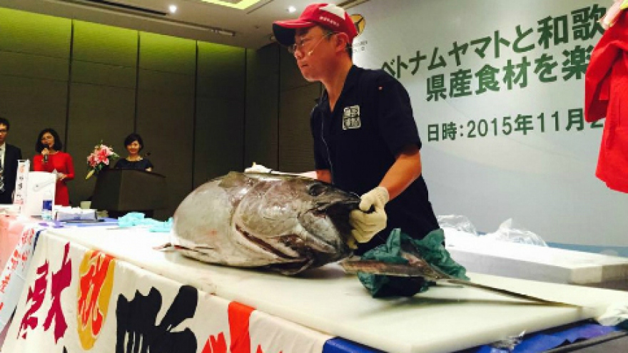 Japanese chef cuts 39kg tuna for sushi sashimi