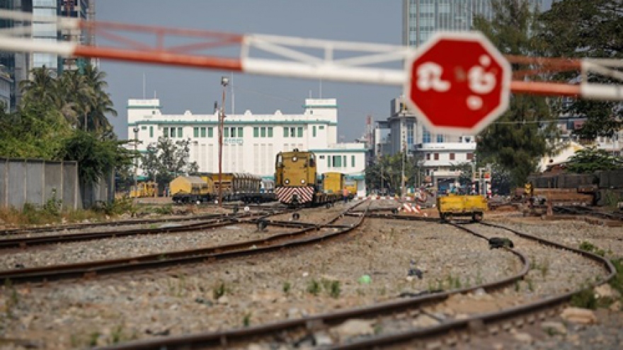 Cambodian railroad connected with Thailand at border gate