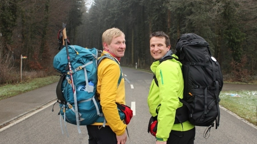 Two Europeans' fund-raising walk