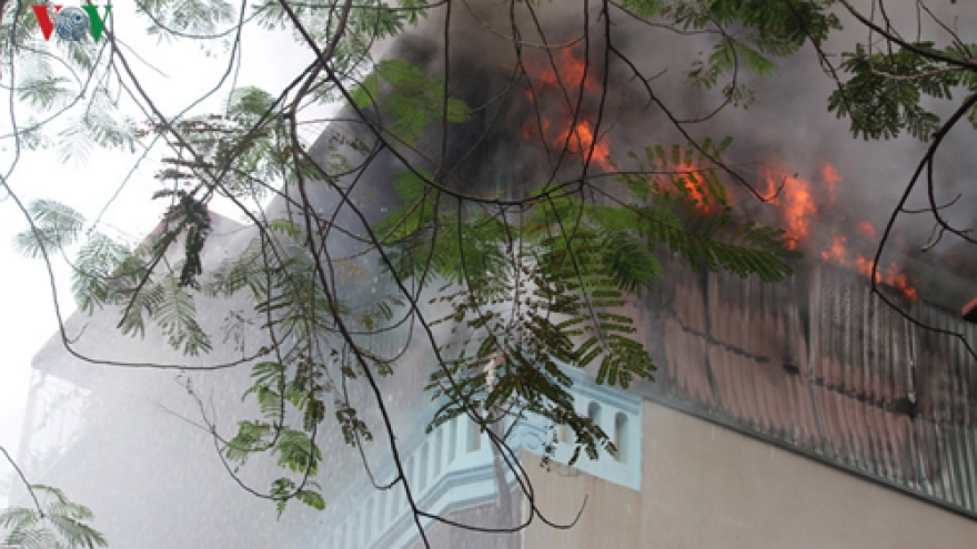 Dramatic images show homes in Hanoi engulfed in flames 