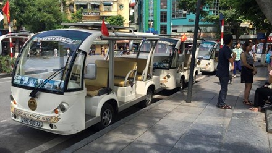 Electric buggies used on Hanoi pedestrian streets
