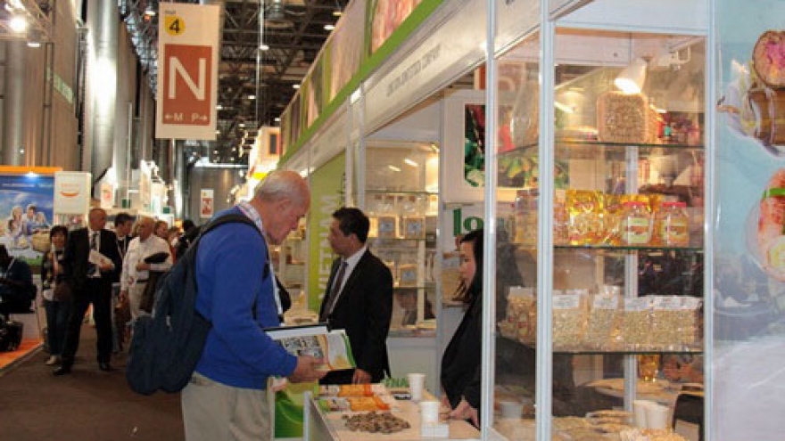 Domestic foods and drinks displayed at SIAL fair in Paris