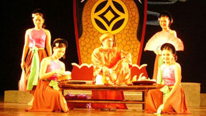 Performing traditional theater in Hanoi