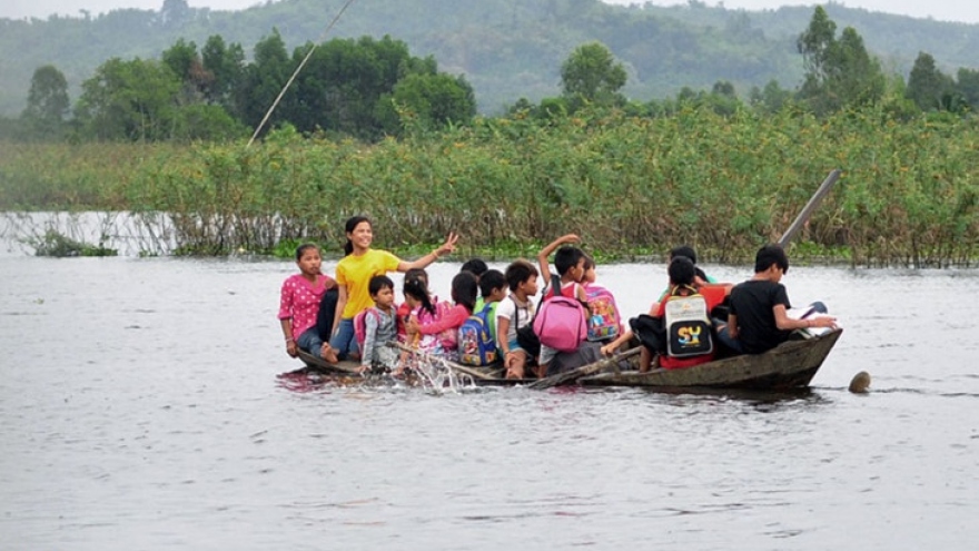 A classroom on Tri An hydropower reservoir