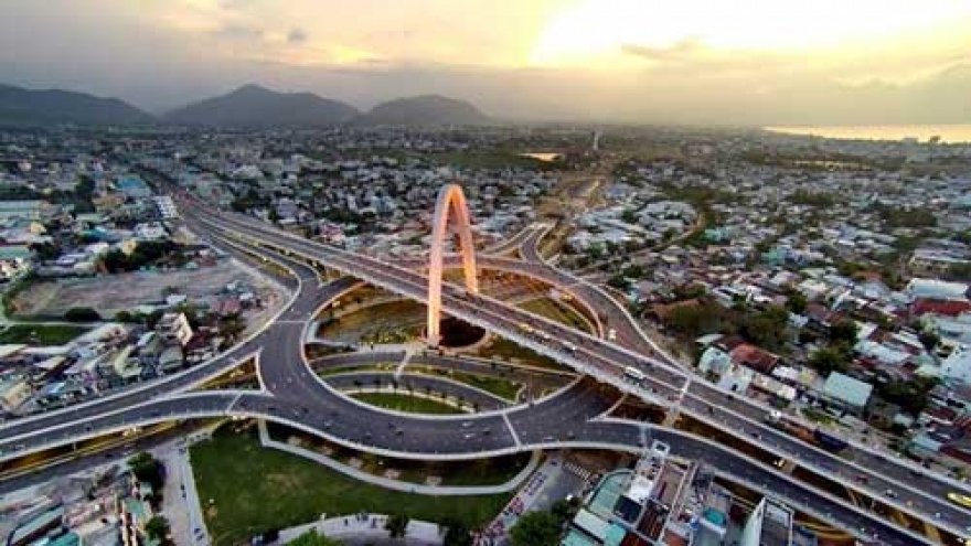 Sunset on the first 3-storey overpass in Vietnam