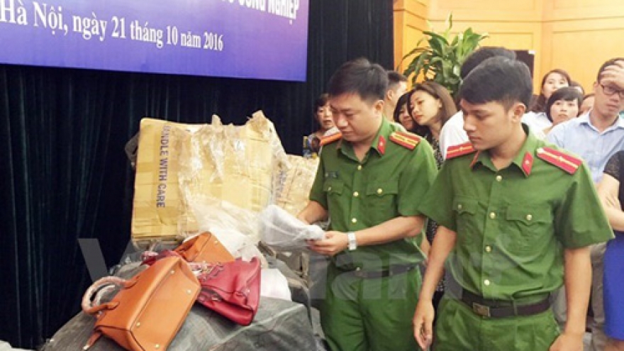 Fake designer leather products destroyed