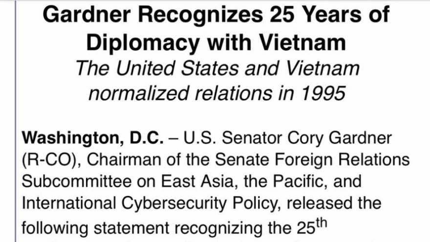 Thượng nghị sỹ Mỹ ghi nhận 25 năm bình thường hoá quan hệ với Việt Nam