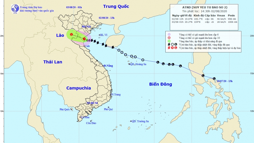 Bão số 2 đã suy yếu thành áp thấp