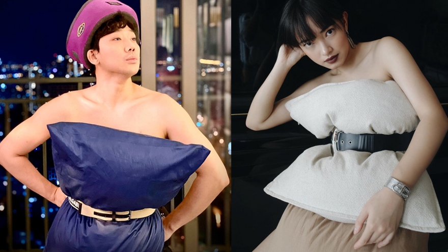 Trấn Thành, Châu Bùi và dàn sao “bắt trend” trào lưu lấy gối làm váy