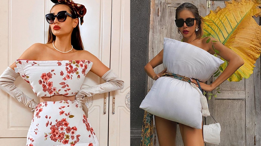 Võ Hoàng Yến, Minh Tú biến tấu trào lưu lấy gối làm váy đầy hài hước