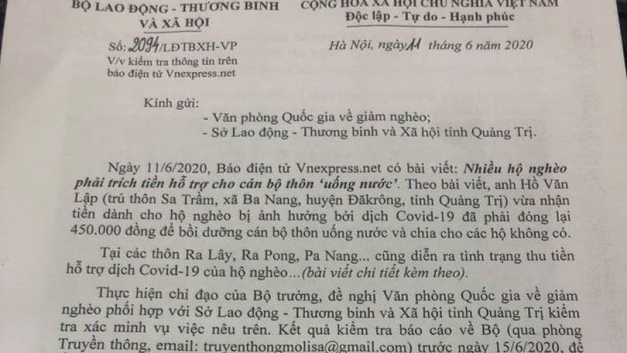 Xác minh thông tin hộ nghèo phải chi tiền hỗ trợ để cán bộ “uống nước“