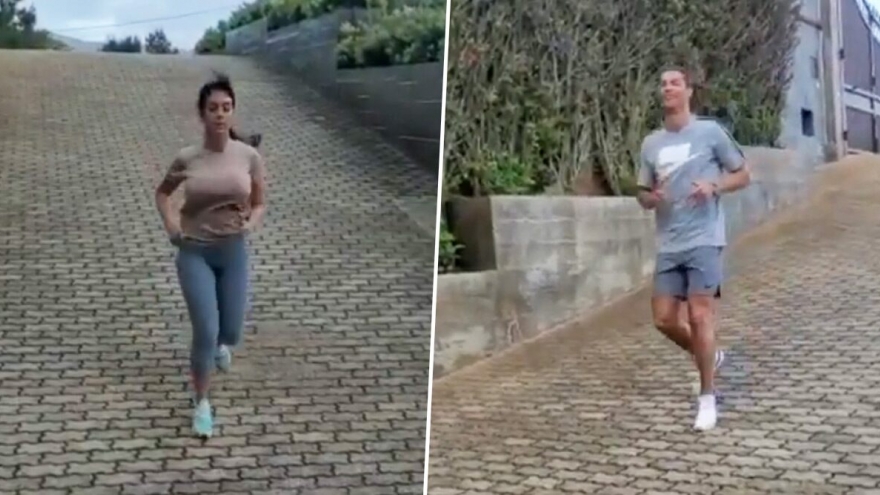 Clip: Cristiano Ronaldo tích cực tập luyện cùng cô bạn gái xinh đẹp