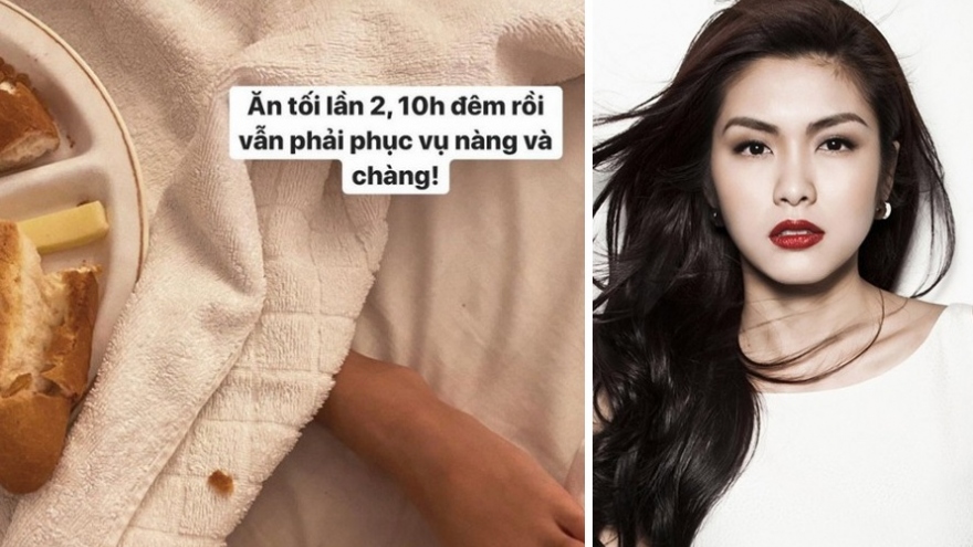 Tăng Thanh Hà miệt mài làm đồ ăn phục vụ các con lúc nửa đêm