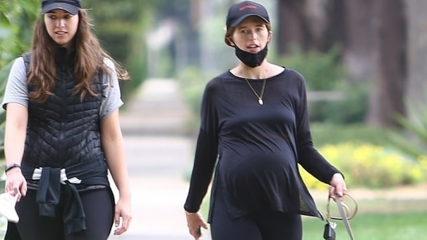 Con gái “Kẻ hủy diệt” lộ bụng bầu lớn khi dắt thú cưng đi dạo phố