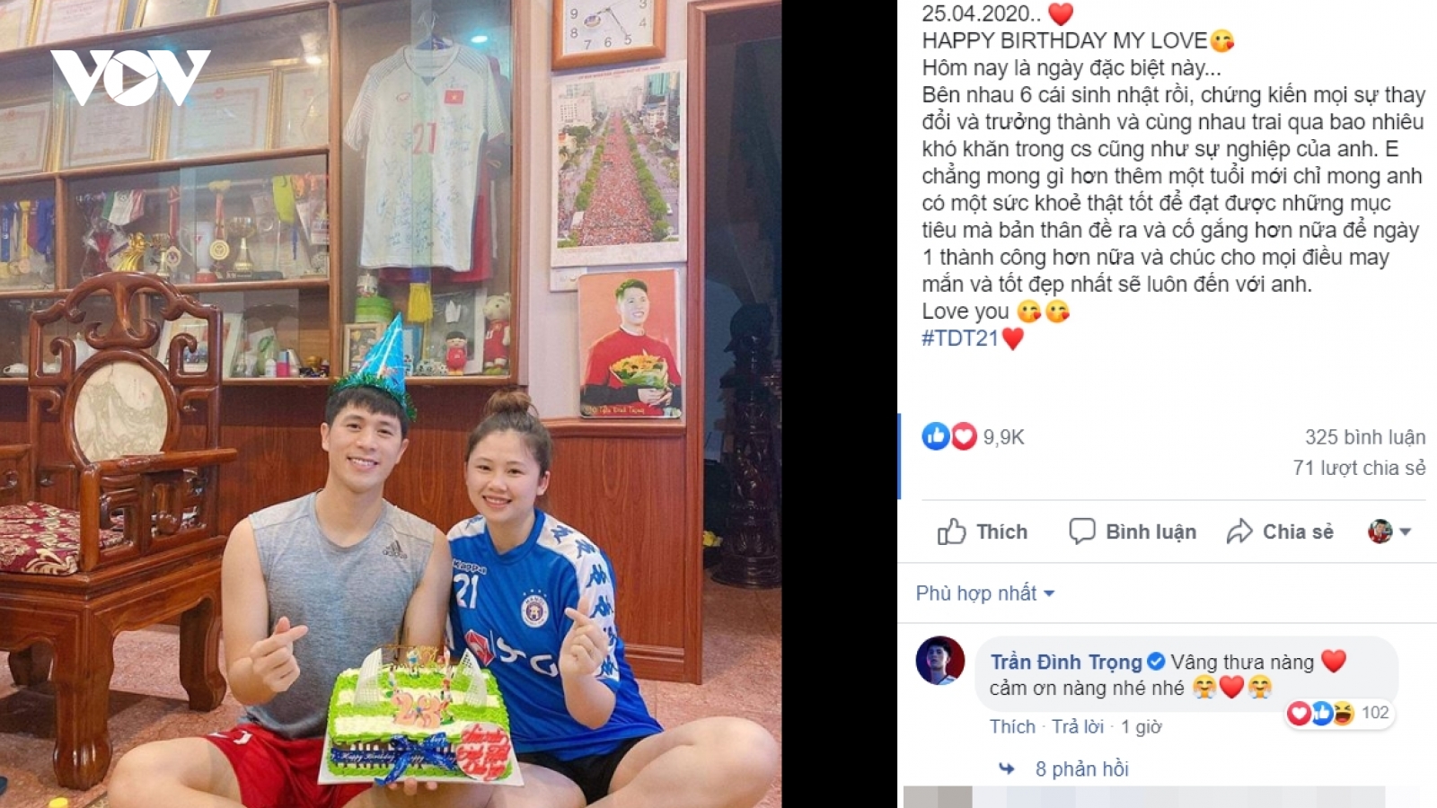 Đình Trọng nhận lời chúc đặc biệt từ bạn gái trong ngày sinh nhật