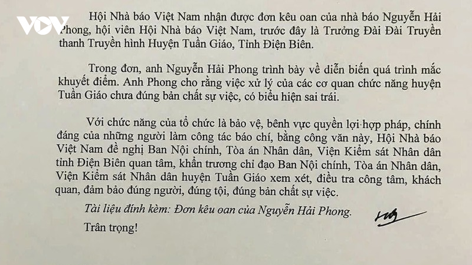 Hội Nhà báo đề nghị điều tra công tâm vụ án nhà báo Nguyễn Hải Phong 