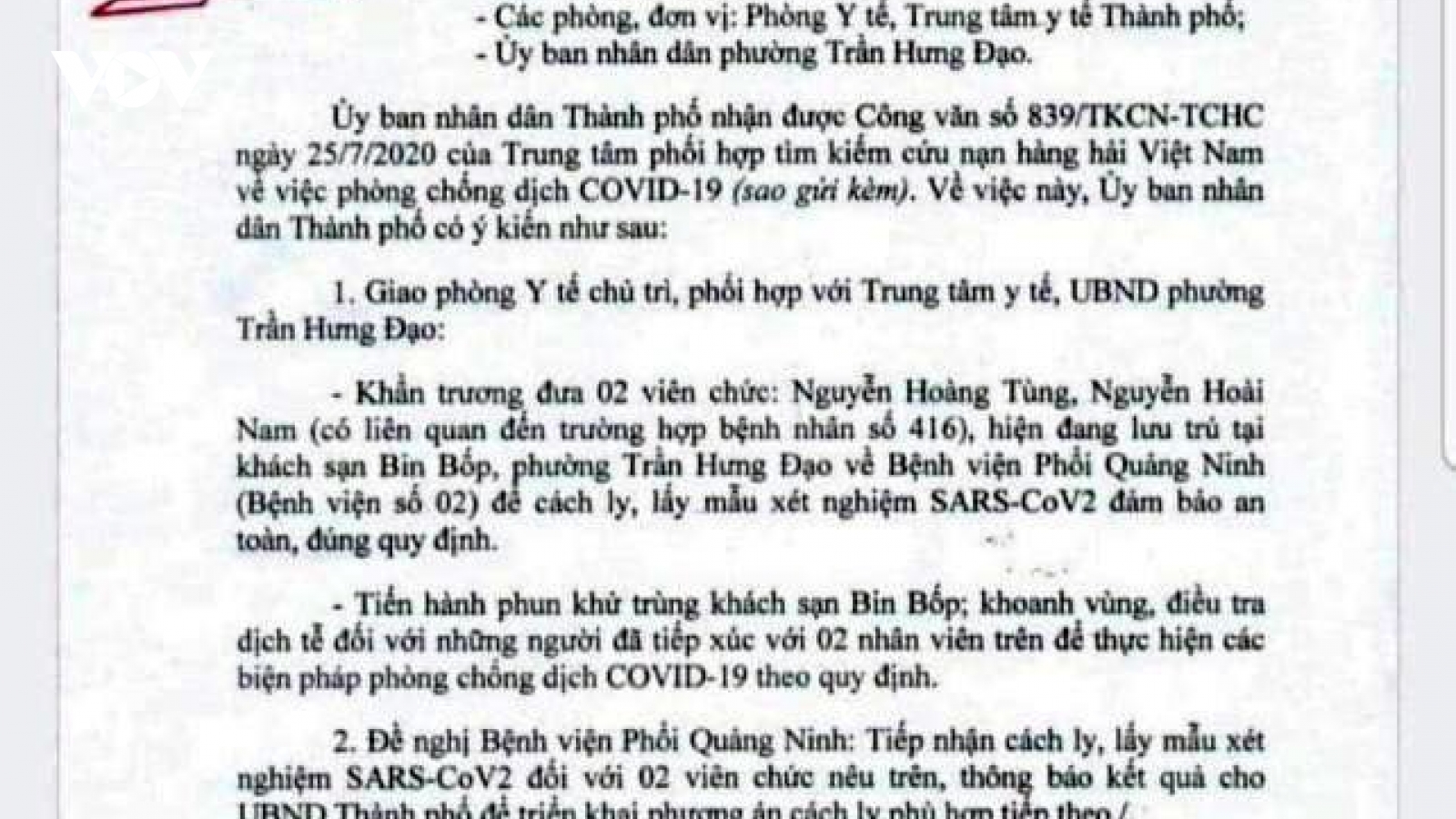 Quảng Ninh cách ly 2 trường hợp liên quan tới bệnh nhân 416